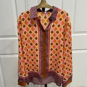 Geometric Patterned Blouse in Pink and Orange